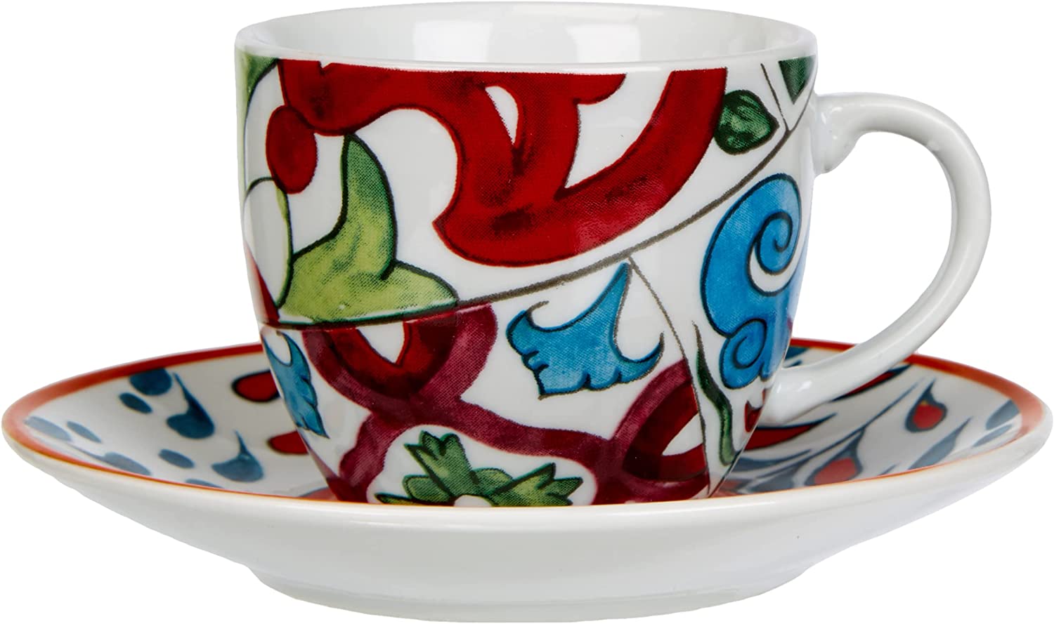 Tazzine caffe' con piattino, serie Lisbona, set 6 pezzi, multicolore cod.62715
